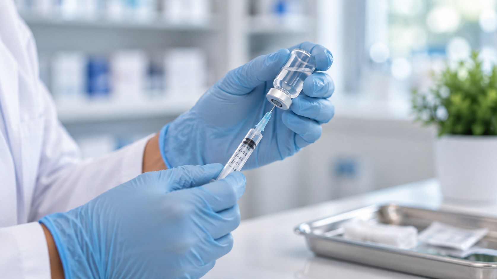 Unlabelled glass ampoules, illustrative pharmacy photography