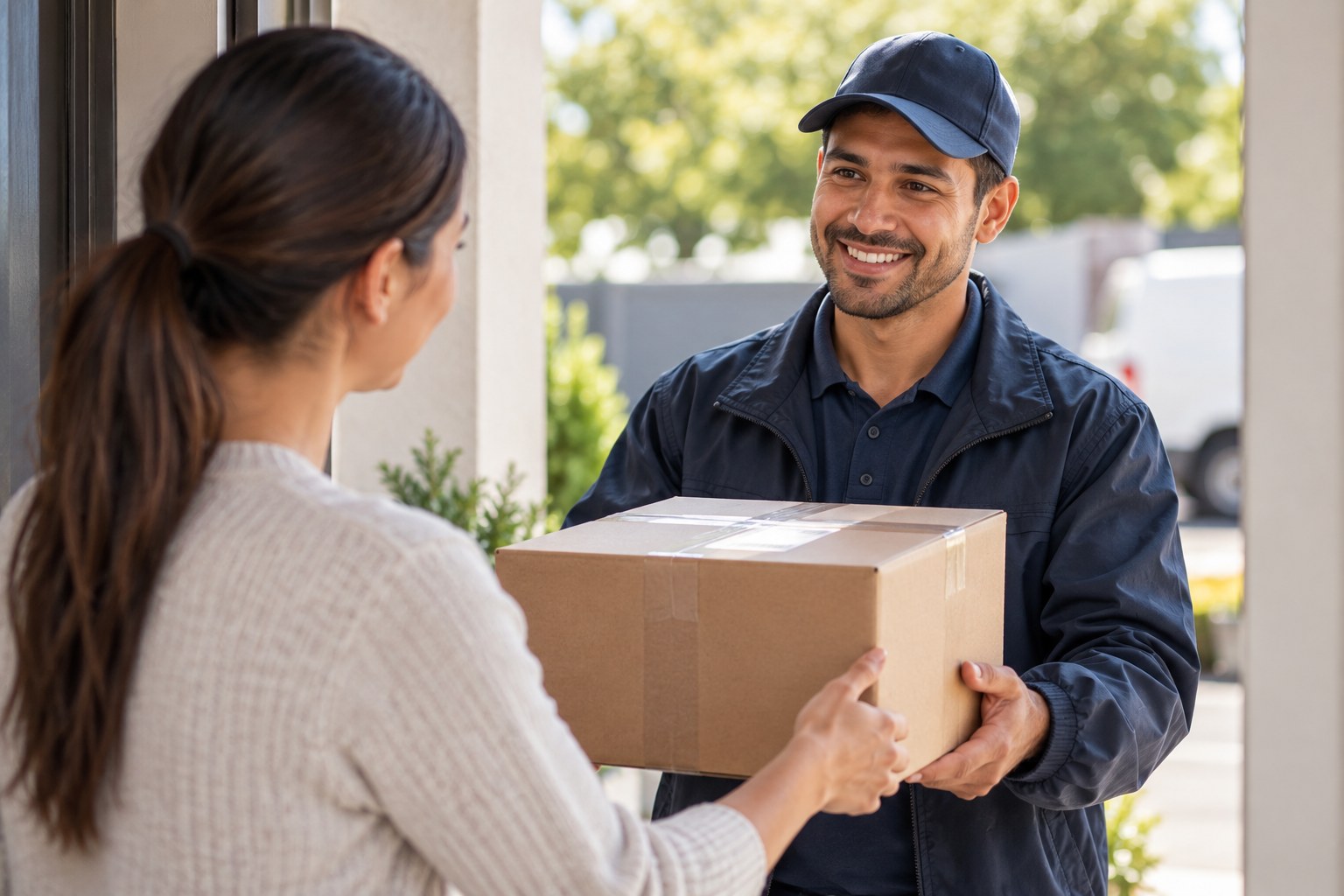 Illustrative stock photo of a parcel delivery, not Peak staff or a Peak delivery service