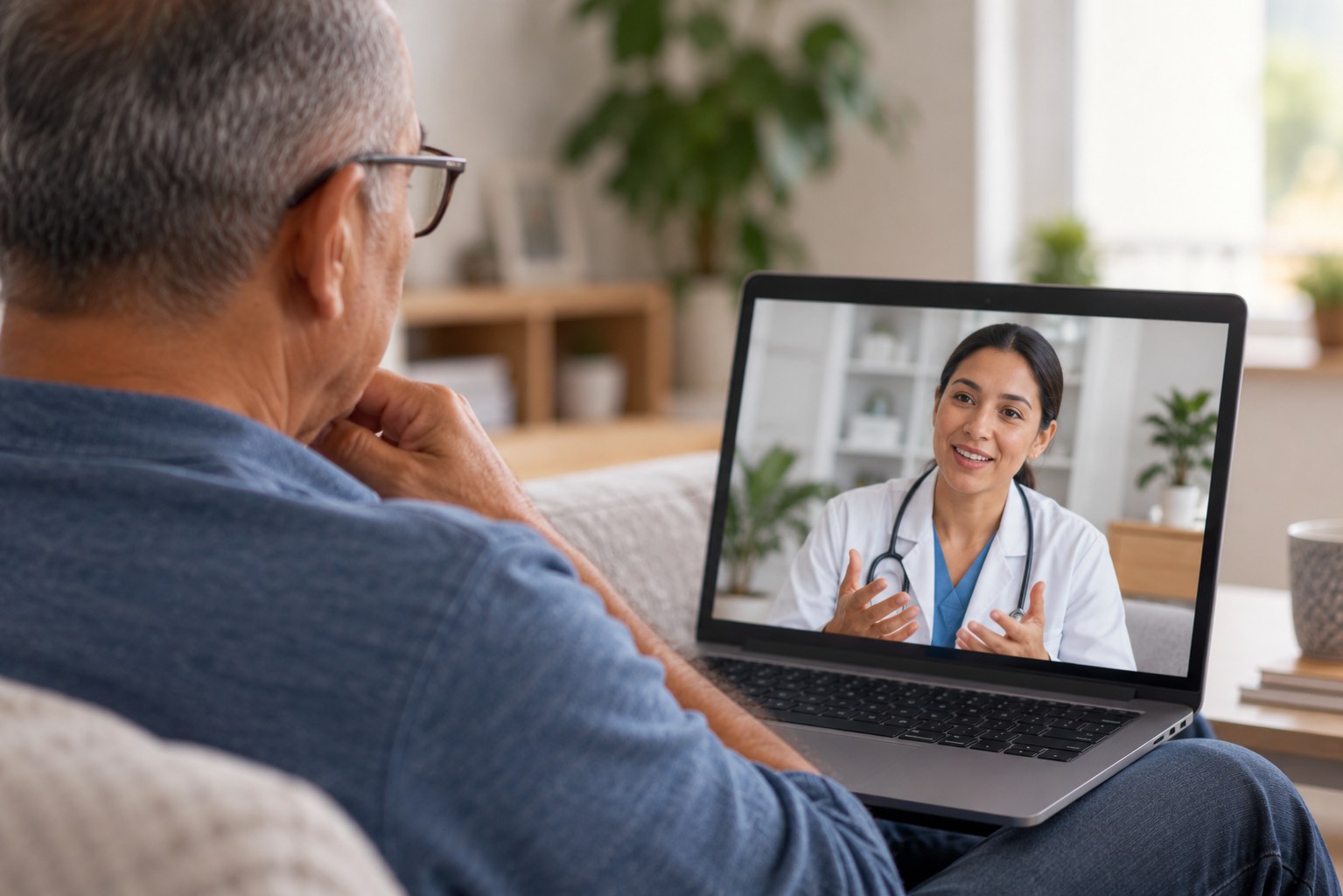 Illustrative stock photo of a patient using a tablet for a video consultation